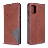 Voor Galaxy A51 Rhombus Texture Horizontal Flip Magnetic Leather Case met Holder & Card Slots(Brown) - thumbnail