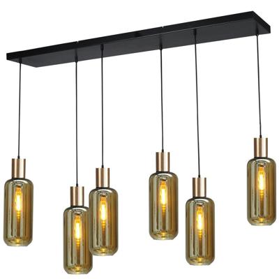 Masterlight Zwarte hanglamp met goudBounty 6-lichts cilindrisch glas - 2471-05-02-130-25-65
