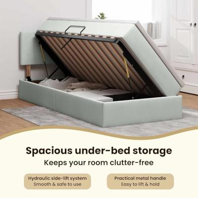 Opbergbed met LED met matras Lichtgrijs 90 x 190 cm Fluweel