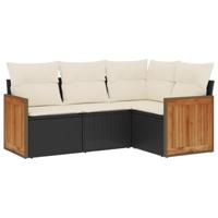 4-delige Loungeset met kussens poly rattan zwart - thumbnail