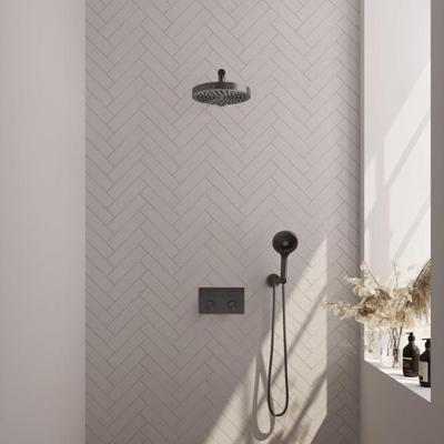 Brauer Stripe thermostatische inbouw regendouche met drukknoppen SET 28 met 25 cm douchekop en rechte muurarm en 3-standen handdouche en doucheslang en wandaansluitbocht gunmetal geborsteld PVD