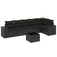 7-delige Loungeset met kussens poly rattan zwart - thumbnail