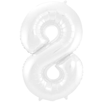 Folieballon Wit Metallic Mat Cijfer 8 (86cm)