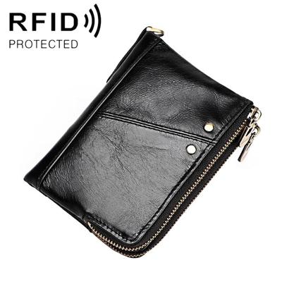 3533 Antimagnetic RFID Top-grain Leather Crazy Horse Texture Men Business Leisure Wallet (Black)