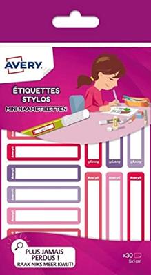 Avery Family mini naametiketten, ft 5 x 1 cm, roze/paars, ophangbare etui met 30 etiketten Avery Family mini naametiketten, ft 5 x 1 cm, roze/paars, ophangbare etui met 30 etiketten