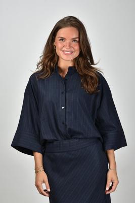 Sea Me Happy blouse Boxy Wool Striped navy blue