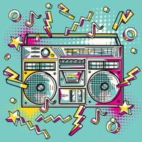 Schilderij - Boombox, retro, groen, geel, roze ,3 maten , Wanddecoratie - thumbnail