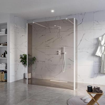 Fortifura Galeria Vrijstaande Inloopdouche - 160x200cm - Rookglas - antikalk - 8mm veiligheidsglas - 2 zijwanden 40cm - wandsteunen en hoekprofielen - Wit mat SW927768 2x/SW797942/SW797934 2x/SW541264 2x