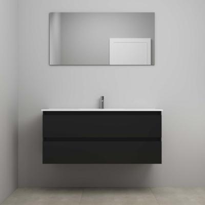 On-Line Badkamermeubelset - 120 cm - Voorgemonteerd - Porseleinen Wastafel - 1 Kraangat - Spiegel - Mat Zwart