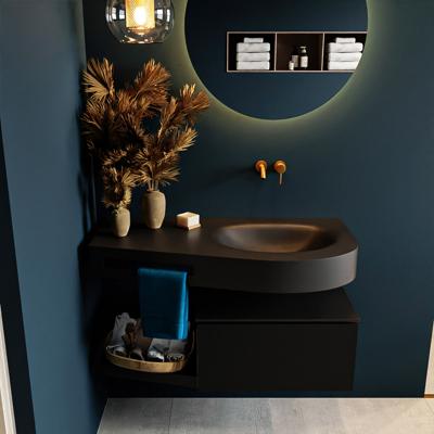 MONDIAZ RIVA 100cm badmeubel onderkast / planchet kleur Urban met 1 lade. Wastafel DULCET rechts 0 kraangaten kleur Urban.