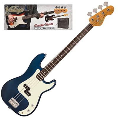 Vintage VIP-V40CAB Coaster Series Candy Apple Blue Bass Pack elektrische basgitaar set met versterker
