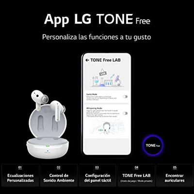 LG Tone FP8W - Hoofdtelefoon True Wireless Bluetooth 5.2 Meridian Sound, draadloze converter, ruisonderdrukking, zelfreiniging, UVNANO licht, IPX4-bescherming, 3D Sound Stage, wit