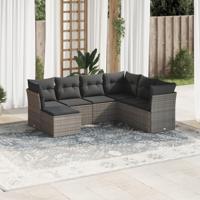 7-delige Loungeset met kussens poly rattan grijs - thumbnail