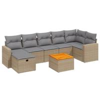 8-delige Loungeset met kussens poly rattan gemengd beige - thumbnail