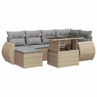 7-delige Loungeset met kussens poly rattan beige - thumbnail