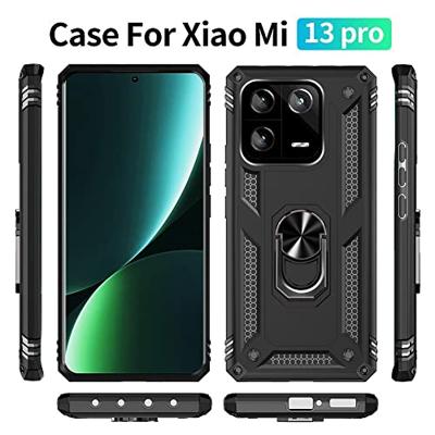 Lunso - Xiaomi 13 Pro - Armor backcover hoes met ringhouder - Zwart