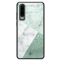 Huawei P30 glazen hardcase - Minty marmer collage - thumbnail