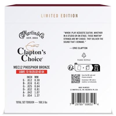 Martin Strings MEC12 Clapton's Choice Phosphor Bronze Light 20th Anniversary Edition 12-54 snarenset voor westerngitaar Martin Strings MEC12 Clapton's Choice Phosphor Bronze Light 20th Anniversary Edition 12-54 snarenset voor westerngitaar