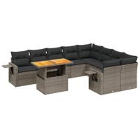 10-delige Loungeset met kussens poly rattan grijs - thumbnail