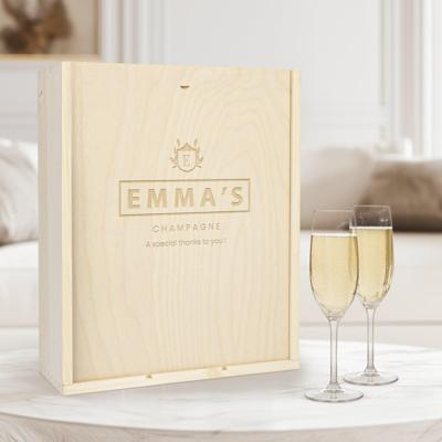Champagnekist met twee flutes - gegraveerd deksel