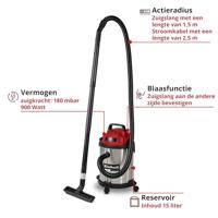 Einhell TC-VC 1540 S 2347405 Nat- en droogzuiger 15 l - thumbnail
