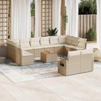 13-delige Loungeset met kussens poly rattan beige - thumbnail