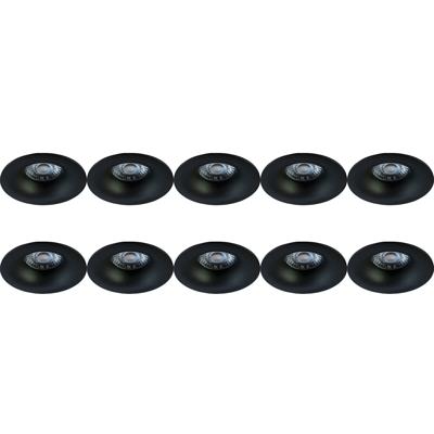 Spot Armatuur 10 Pack - Pragmi Nora Pro - GU10 Inbouwspot - Rond - Zwart - Aluminium - Ø82mm
