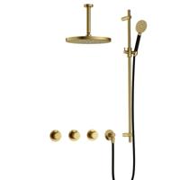 Hotbath Cobber - CB7067 - Inbouw Regendoucheset - Geborsteld Messing PVD - 2 Stopkranen - Thermostatisch - Plafondbuis 15 cm - Hoofddouche 300 mm - Ronde Handdouche 3 Standen - met M106 - Waterbesparend - V02 - thumbnail