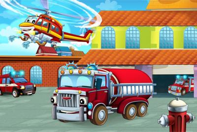 Fotobehang - Brandweer brigade, kinderkamer, premium print, inclusief behanglijm