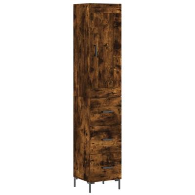 Hoge kast 34,5x34x180 cm bewerkt hout gerookt eikenkleurig