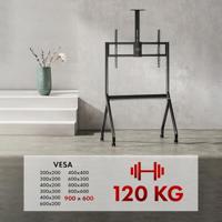Maclean TV-standaard / trolley, camera plank, op wielen, 55-100", max. belasting 120kg/10kg plank, max. VESA 900x600, zwart, MC-114 B - thumbnail