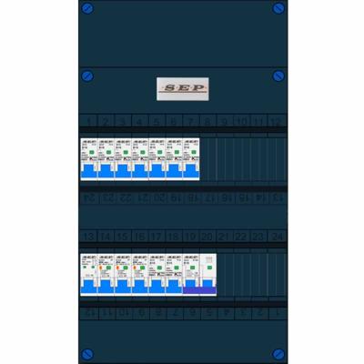 SEP 9 groepenkast 9 installatieautomaat 16A + kookgroep B16 3 aardlekschakelaars CHB24 230V