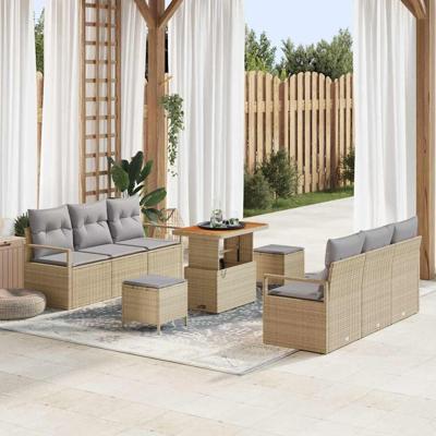 Tuinbankenset met kussen 9 pcs Beige poly rattan