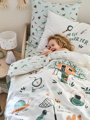 Set dekbedovertrek + kussensloop voor kinderen MIJN HUT Oeko-Tex® grijsblauw