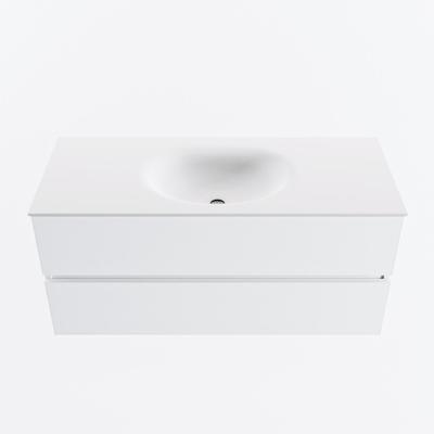 MONDIAZ VICA 110cm badmeubel onderkast Talc 2 lades. Wastafel MOON midden zonder kraangat, kleur Talc.