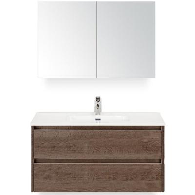 Dante Badmeubelset 100 cm - Tabacco - Keramische Wastafel Wit Cover met Spiegelkast
