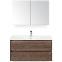 Dante Badmeubelset 100 cm - Tabacco - Keramische Wastafel Wit Cover met Spiegelkast - thumbnail