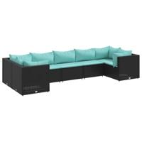 7-delige Loungeset met kussens poly rattan zwart - thumbnail