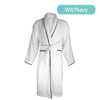 Badjas Deluxe Velours - Wit/Navy - thumbnail