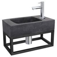 Differnz Differnz fonteinset bombai black - natuursteen - kraan recht - met handdoekrek chroom - thumbnail