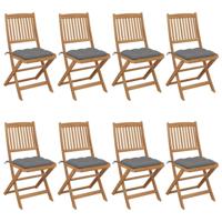 Tuinstoelen 8 st inklapbaar met kussens massief acaciahout - thumbnail