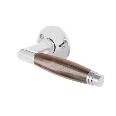 De Oude Deurklink Deurklinken Retro palissander geveerd met ronde rozetten in glanzend nikkel