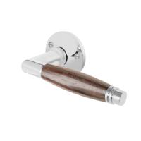 De Oude Deurklink Deurklinken Retro palissander geveerd met ronde rozetten in glanzend nikkel - thumbnail