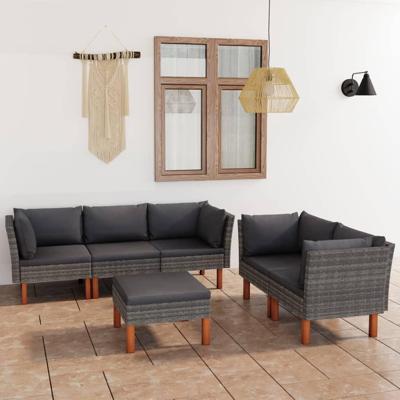 6-delige Loungeset met kussens poly rattan grijs 6-delige Loungeset met kussens poly rattan grijs