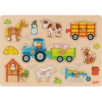 Lift-out houten puzzel Tractor met aanhangers - thumbnail