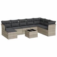 9-delige Loungeset met kussens poly rattan lichtgrijs - thumbnail