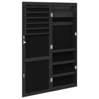 VidaXL Sieradenkast met spiegel en led wandgemonteerd zwart - thumbnail