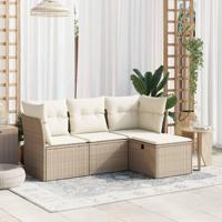 4-delige Loungeset met kussens poly rattan beige - thumbnail