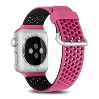 Bandje met gaatjes - 2 kleuren - Roze met zwart - Geschikt voor Apple Watch 44mm / 45mm / 46mm / 49mm - thumbnail