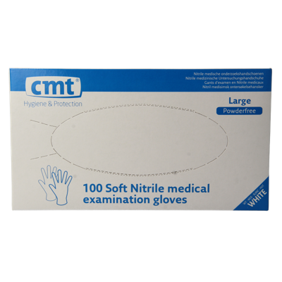 CMT Onderzoekshandschoen nitriel wit poedervrij maat L 100 Stuks